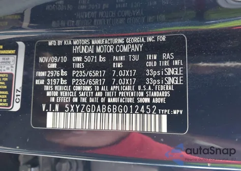 2011 Hyundai Santa Fe Gls from USA, damaged, VIN 5XYZGDAB6BG012452